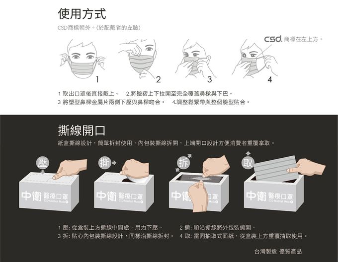 CSD中衛 - 醫療口罩-成人平面-酷黑 (50片/盒)