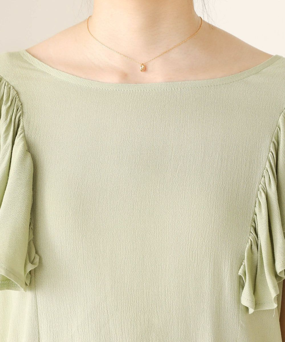 日本 Bab - 後綁帶浪漫荷葉袖上衣-淺綠