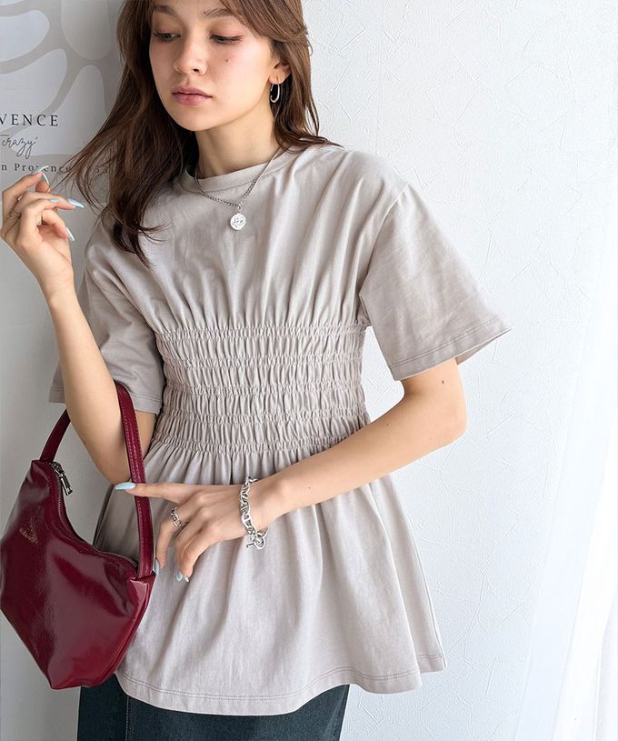 日本 Classical Elf - 魅力腰皺摺修身短袖上衣-黑