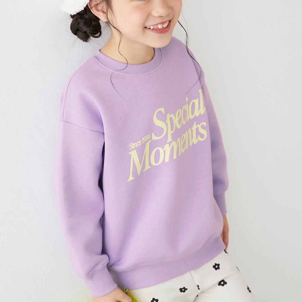 熱銷定番 裏起毛落肩大學長袖上衣-英文LOGO-淡紫