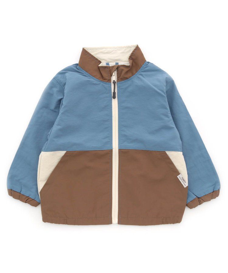 日本 apres les cours - 潑水加工 輕量印花風衣外套-撞色-藍棕系