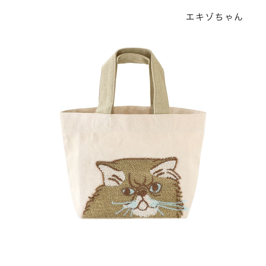 日本 TOMO - 可愛動物刺繡帆布袋-虎斑橘貓 (30×20×D10cm)