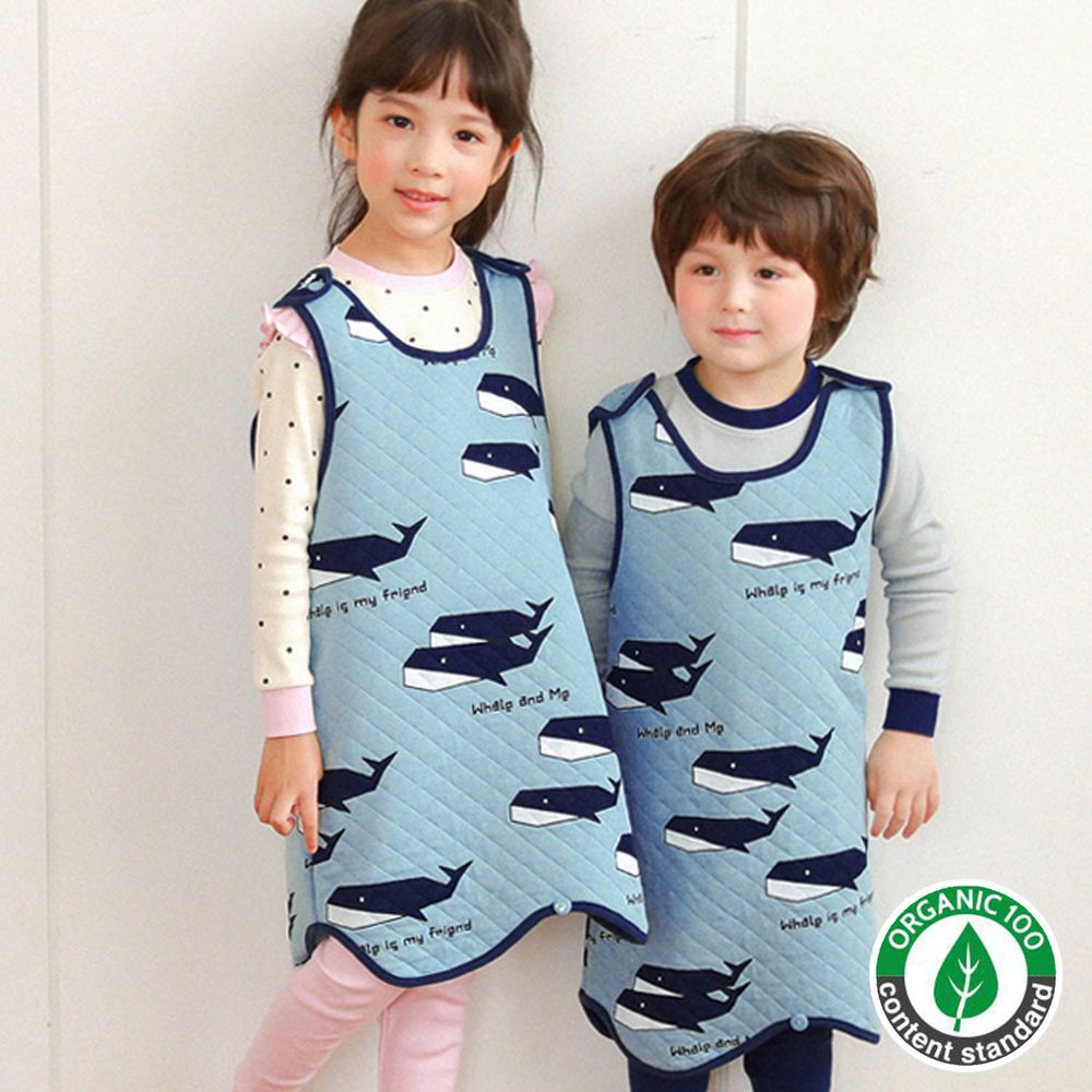 韓國 Maykids - 有機棉鋪棉保暖防踢被-鯨魚好朋友