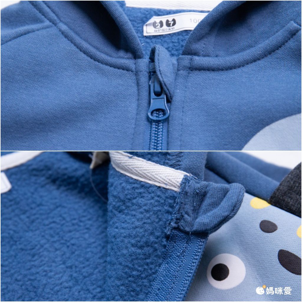 加絨棉混紡連帽外套-可愛恐龍-藍色