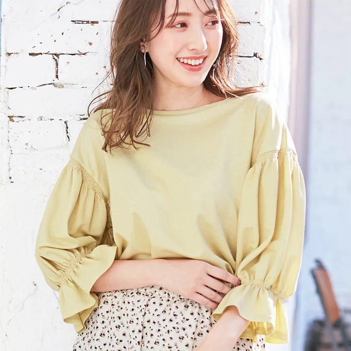 日本 BELLUNA - 接觸冷感 船型領糖果七分袖上衣-深藍