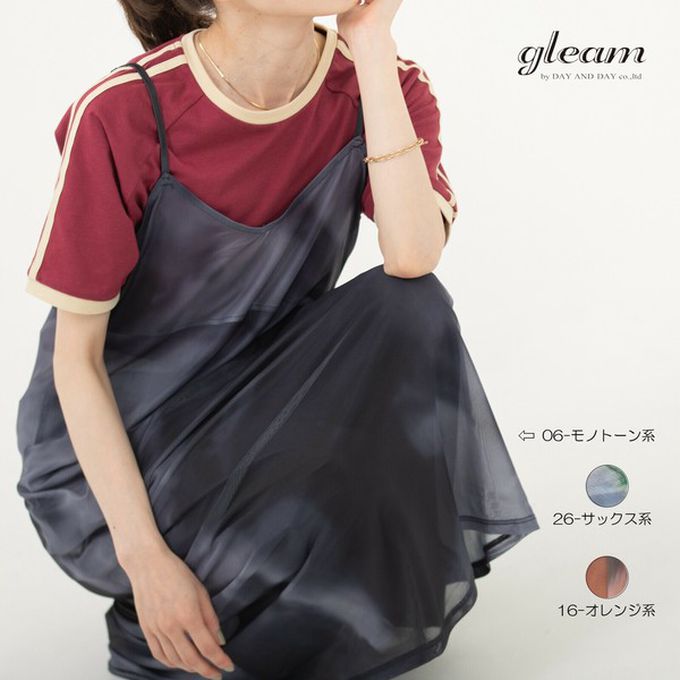 日本 gleam - 穿搭有型 暈染透膚細肩帶洋裝-水藍系