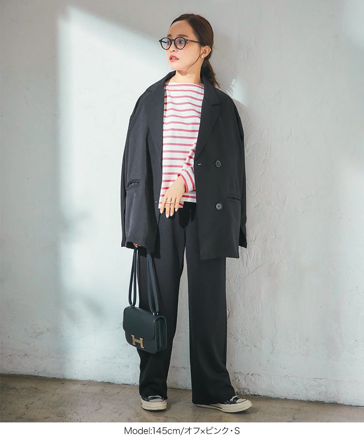 日本 Kobe Lettuce - 聯名款 船領百搭長袖上衣-條紋-白x淺灰