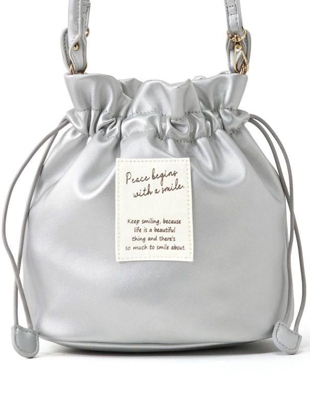 日本 GRL - 2way仿皮束口小手提包/側背包-銀