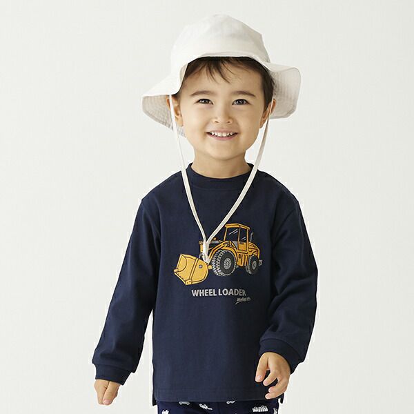 日本 petit main - 男孩俏皮長袖上衣-消防車-雜灰