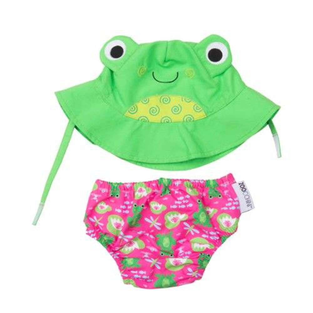 美國 ZOOCCHINI - 可愛動物尿布泳褲+防曬遮陽帽-青蛙 (12M-24M)