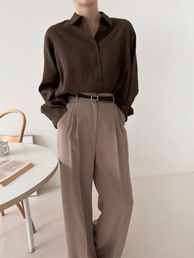 韓國女裝連線 - 質感薄透長袖翻領襯衫-白 (FREE)