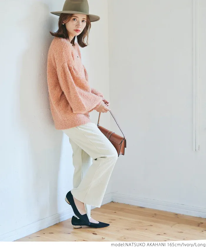 日本 COCA - 秋冬款燈芯絨百搭寬褲-酒紅