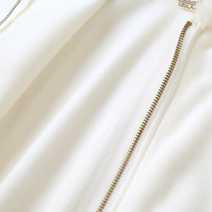 日本 ZOOLAND - 俏皮兔子絨毛耳朵內刷毛休閒外套-白