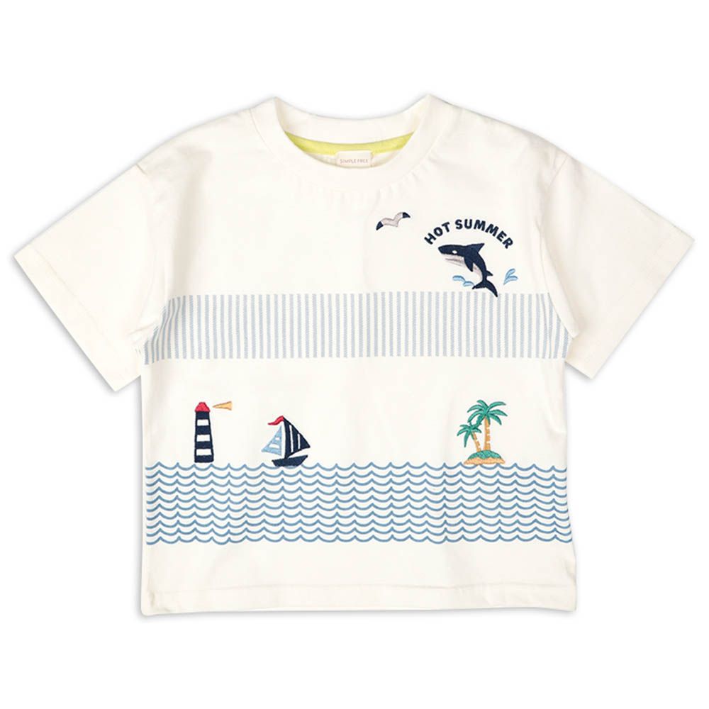 短袖T恤-局部刺繡-米白色