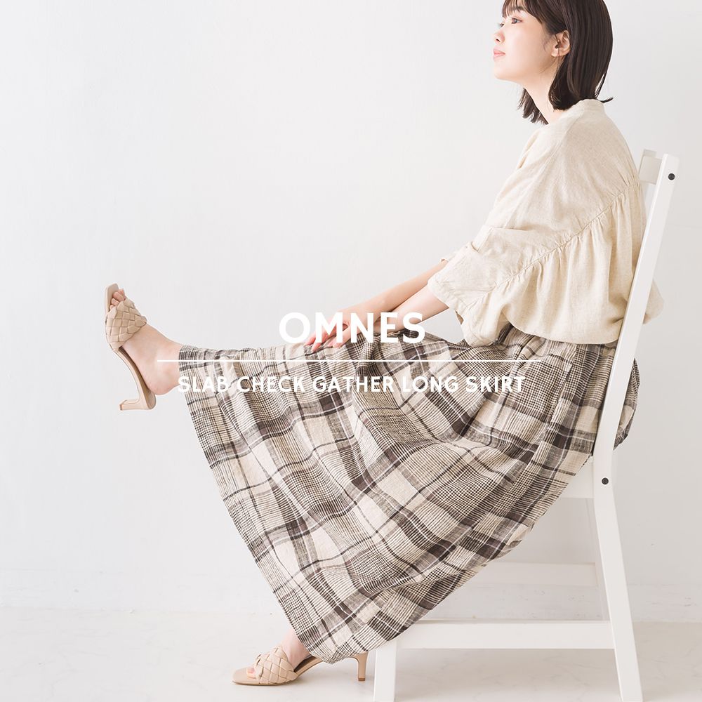 日本 OMNES - 純棉舒適知性格紋長裙-黃藍棕