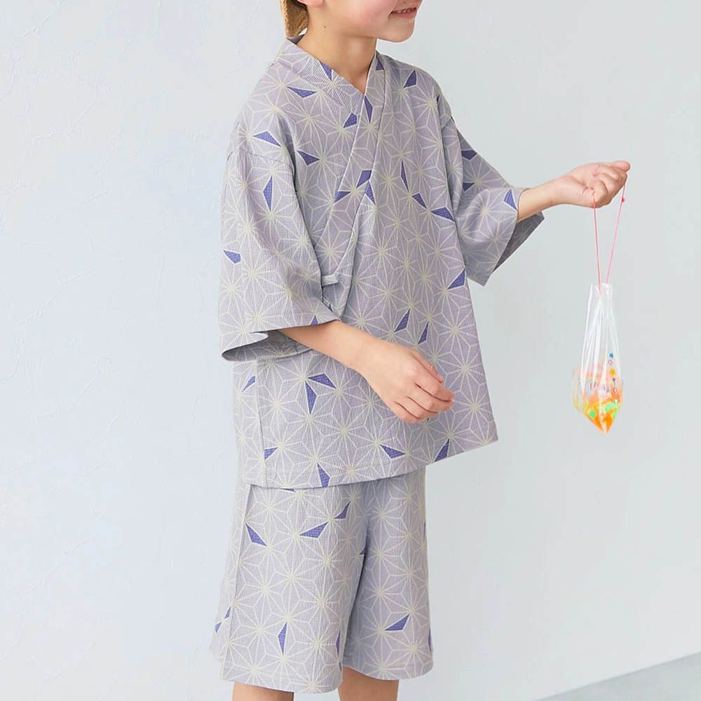 期間限定！夏日風情甚平套裝-麻紋-淺灰