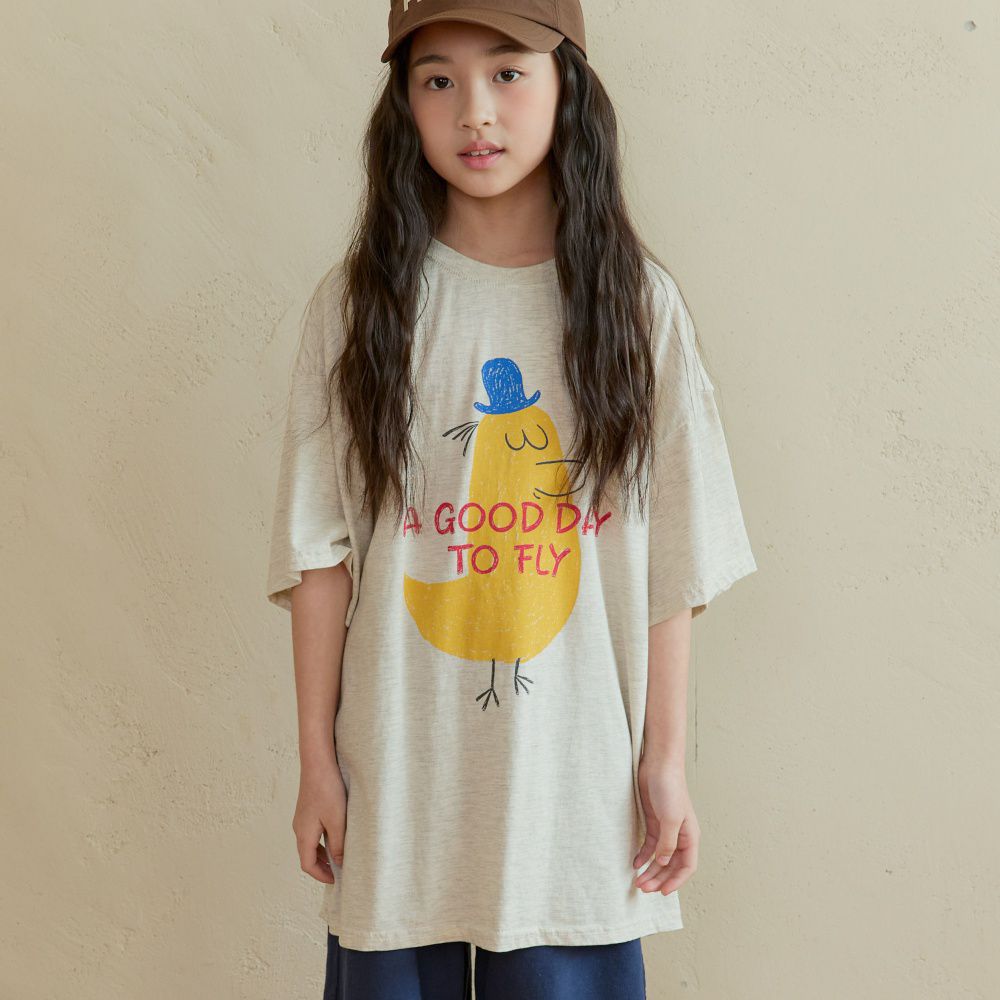 NAVi 紳士塗鴉小鳥純棉長版落肩袖上衣-燕麥