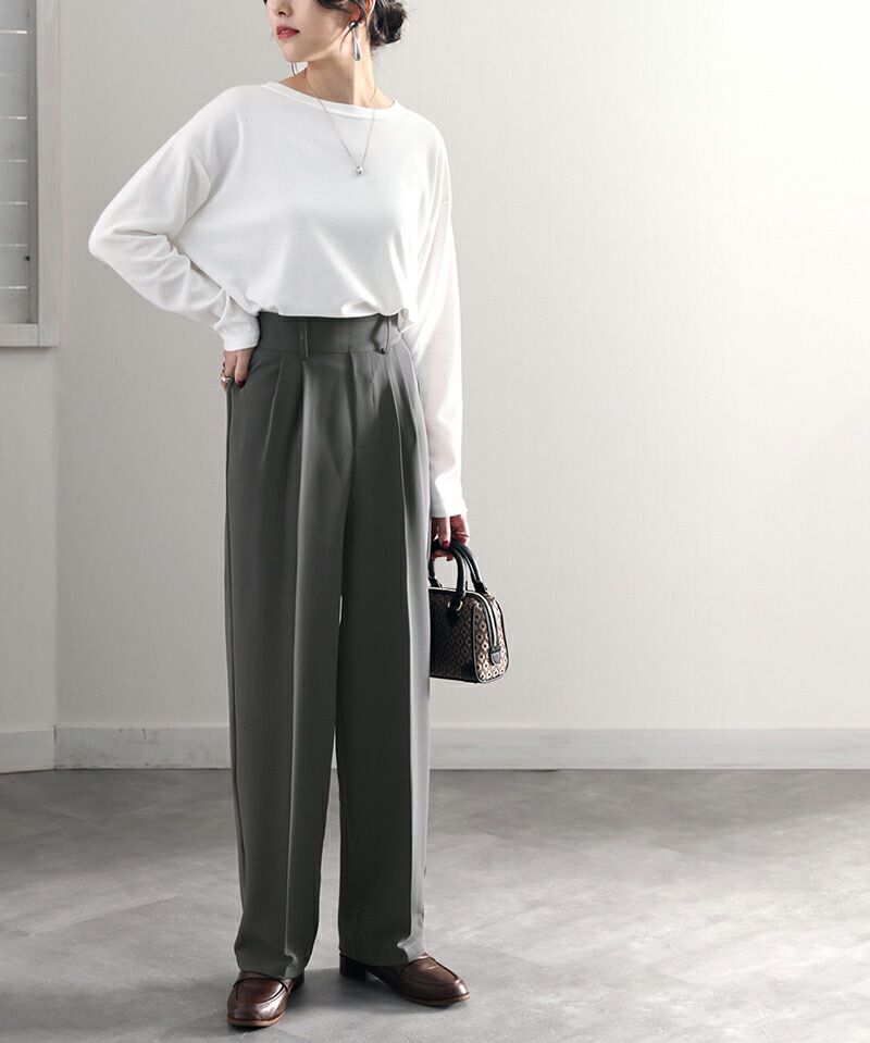 日本 Classical Elf - 修長美腿打褶西裝褲-摩卡棕