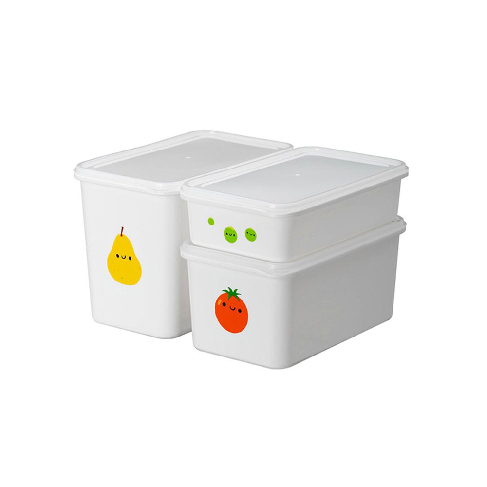 日本霜山 - 水果印花冷藏冷凍附蓋保鮮盒-大中小實用3件組-500ml*1+900ml*1+1.3L*1