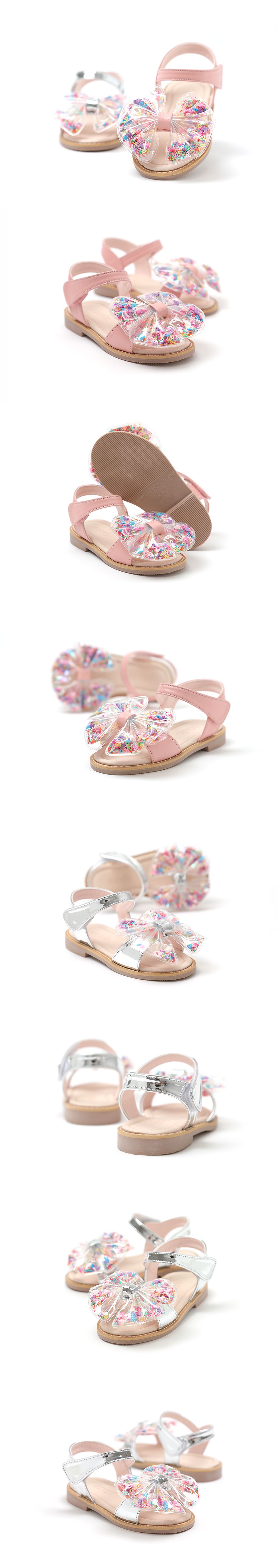 韓國 OZKIZ - 愛心亮片蝴蝶結魔鬼氈涼鞋