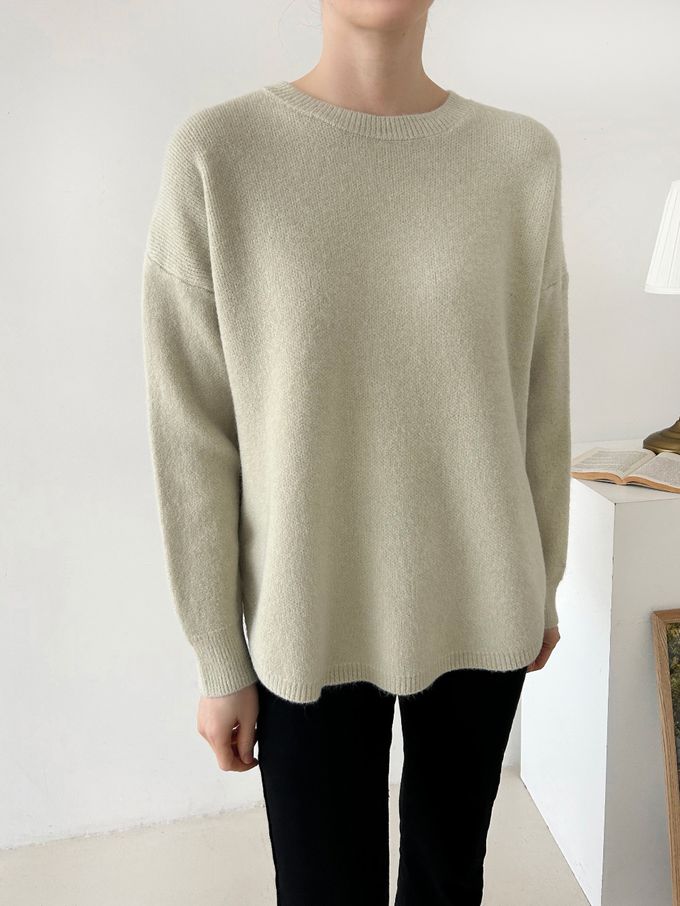 韓國女裝連線 - 極簡針織弧形下擺上衣-淺粉 (FREE)