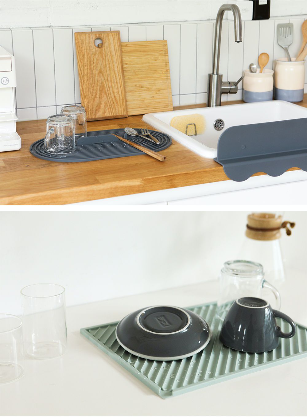 韓國 Daily Like - 矽膠瀝水板-方形綠 (長31.8cm, 寬23.3cm)