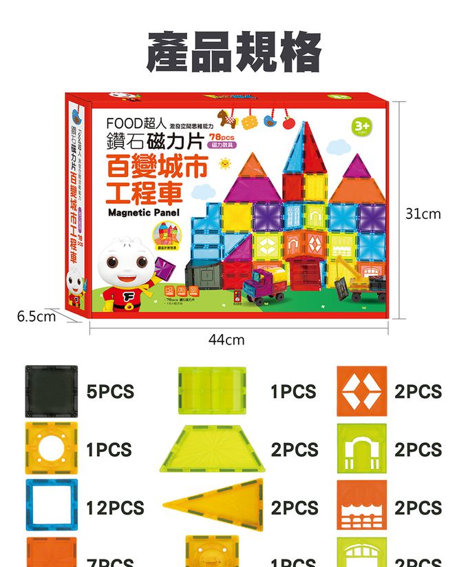 風車圖書 - 百變城市工程車-FOOD超人鑽面磁力片片