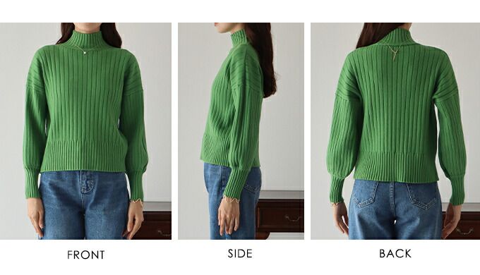 日本 BLUE EAST - 百搭坑條立領針織毛衣-水藍