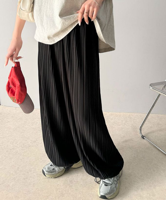 日本 Classical Elf - 羅紋長腿線條感率性寬褲-(下襬抽繩)-淺灰杏