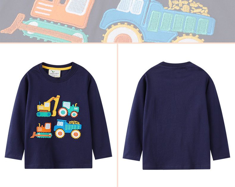 Jumping meters - 圓領棉質長袖上衣/大學T-黃色工程車-藍色