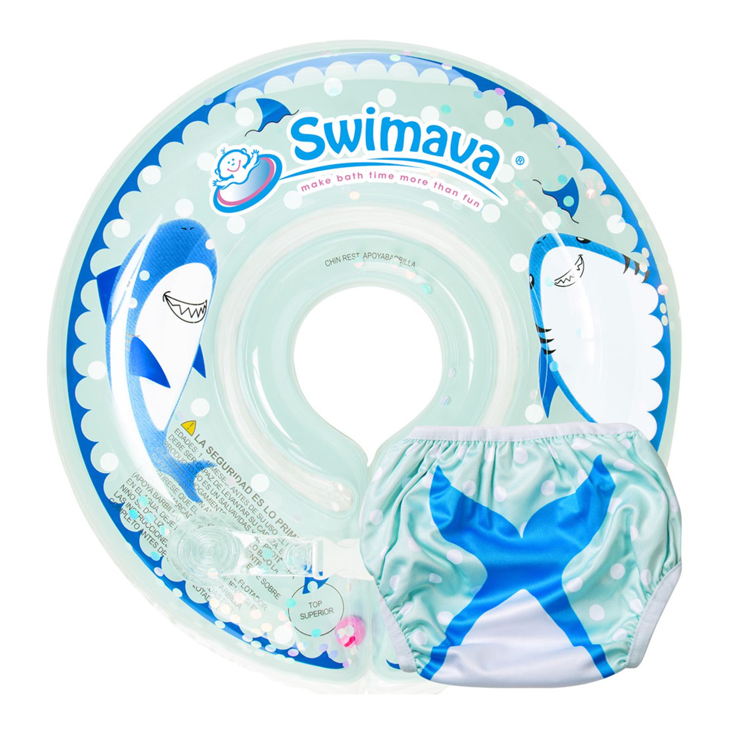 Swimava - G1+S1 脖圈/泳褲組+贈掛勾(款式隨機)-酷鯊魚-脖圈:1-18個月，13kg以內/泳褲:8-14kg