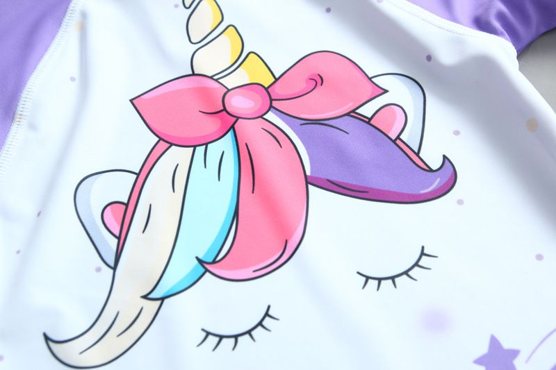 女寶防曬長袖泳裝套裝(附帽子)-夢幻獨角獸-紫色