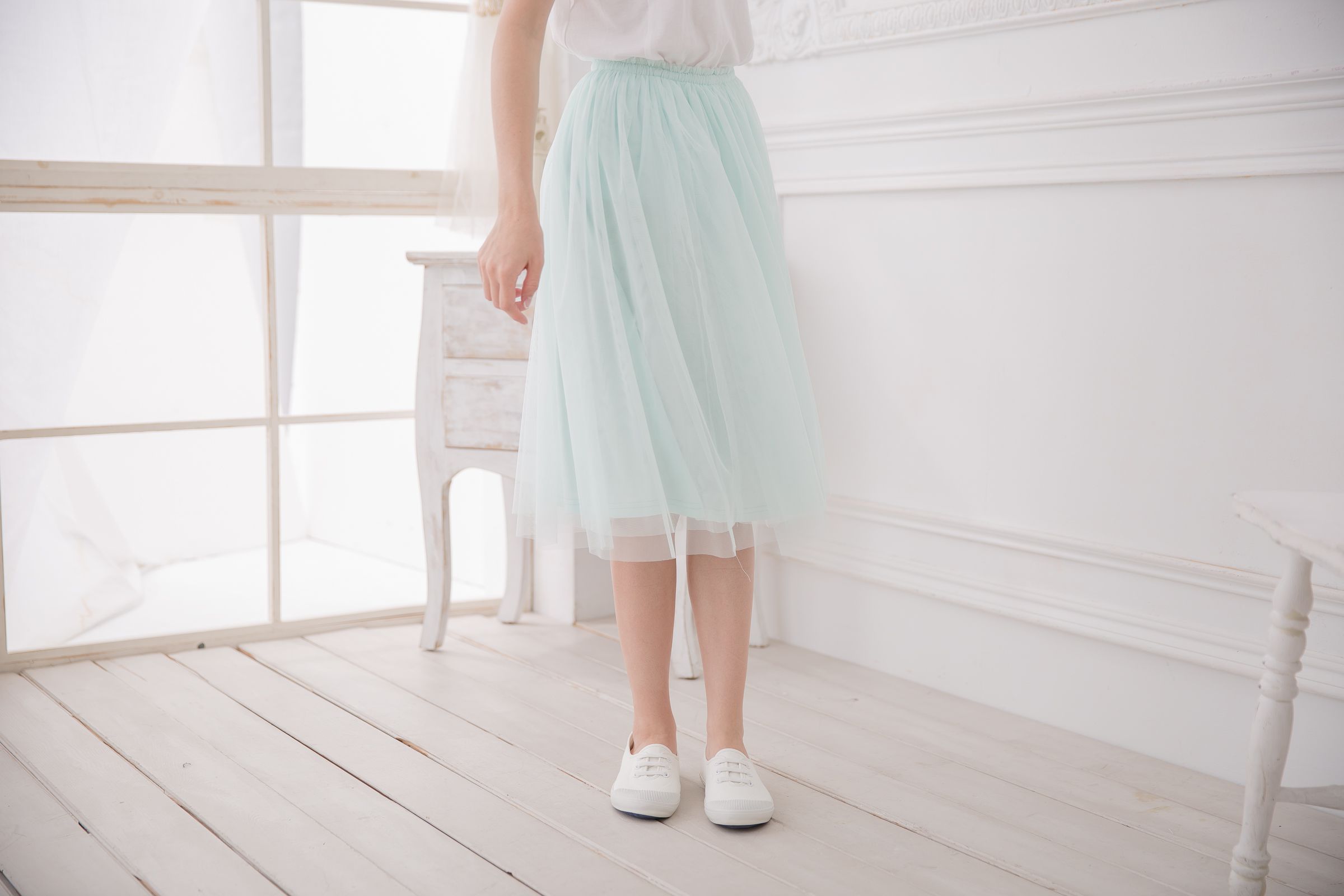 Peachy - 獨家訂製綿柔半身紗裙-半身中長版-薄荷綠 (F)