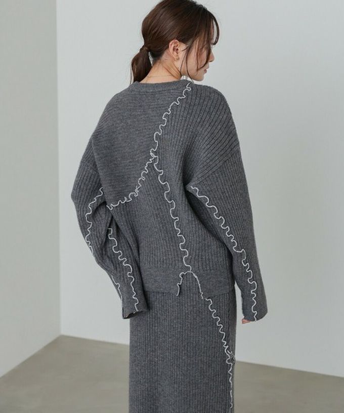 日本 Bab - 柔美曲線點綴寬鬆感針織上衣-灰藍