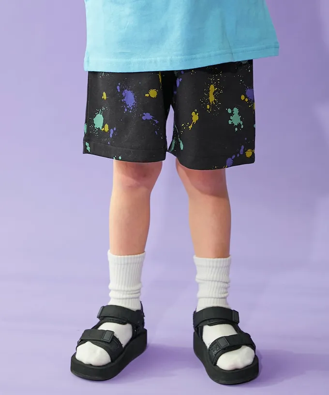 日本 devirock - 夏日印花純棉寬版短褲-斑點-摩卡