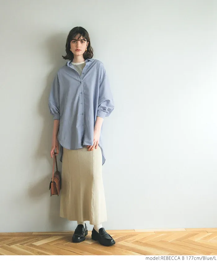 日本 COCA - 百搭後綁帶翻領長版襯衫-米杏