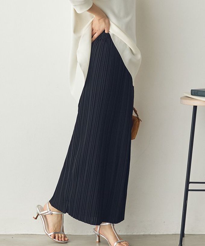 日本 Sans Souci 34+ - 細摺搖曳優雅長裙(全腰鬆緊)-黑 (M)