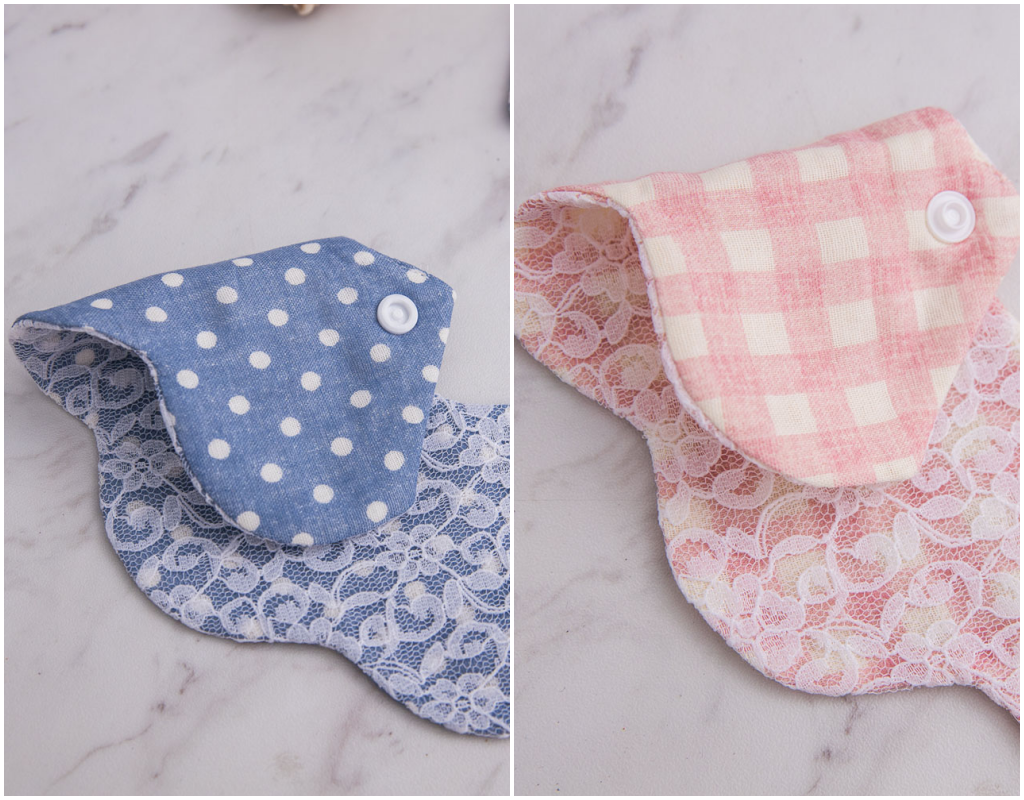 la petite Citron - 花朵造型蕾絲二重紗 雙面手工圍兜兜-點點海軍藍 (Ｆ)-客製化英文名限8字或中文3字內