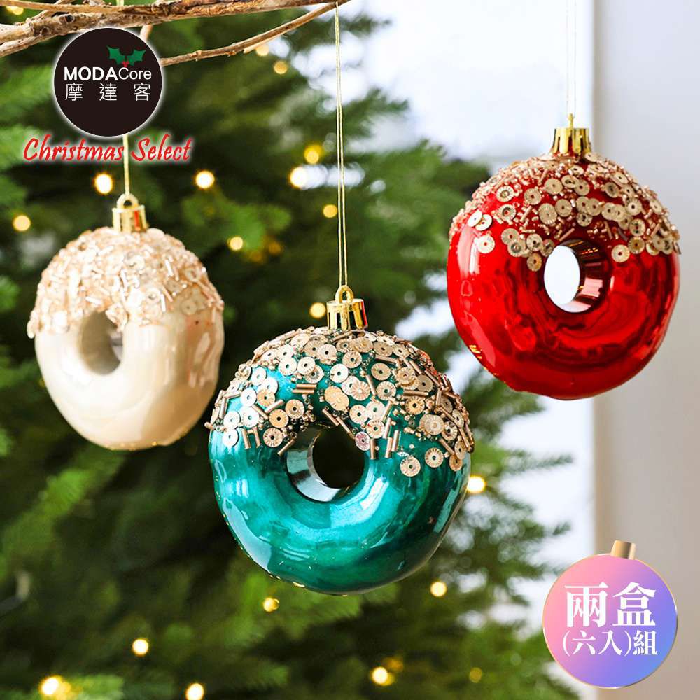 可口繽紛三色甜甜圈聖誕吊飾-3色各2共6入組-交換禮物耶誕派對佈置