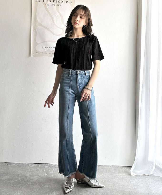 日本 Classical Elf - 前後2way優雅紋理短袖上衣-象牙白