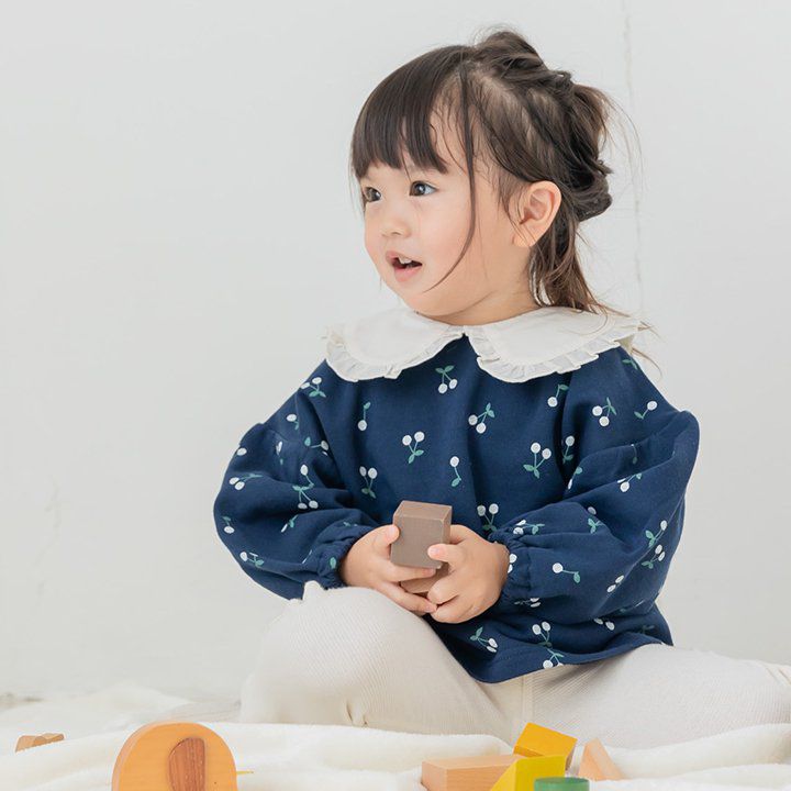 日本 Chil2 - 文藝荷葉領泡泡長袖上衣-花朵-薄荷