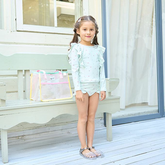 日本 Lycee mine - 粉嫩配色網格玩水包/游泳包-粉紅x水藍 (26.5x35x20.5cm)