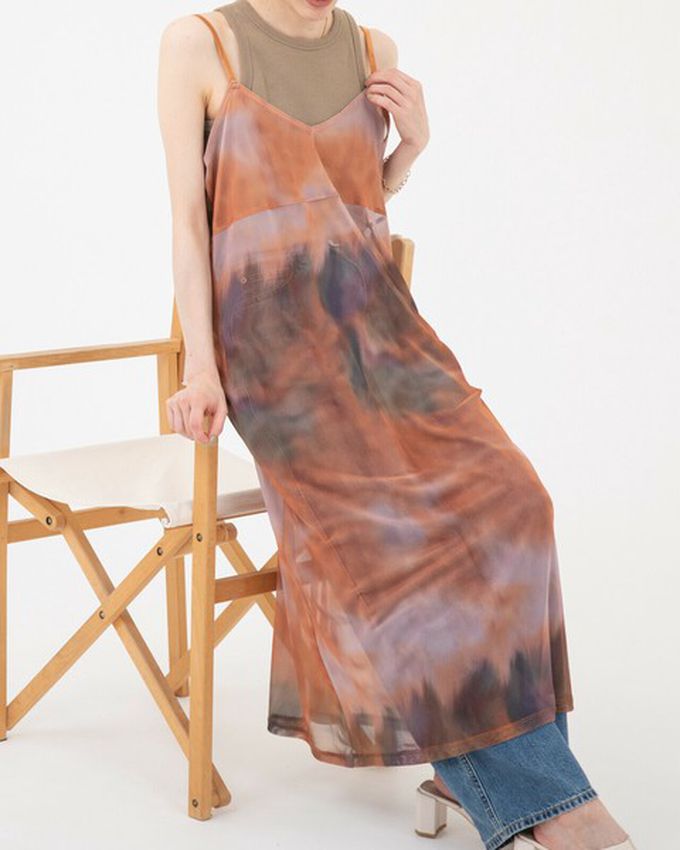 日本 gleam - 穿搭有型 暈染透膚細肩帶洋裝-水藍系