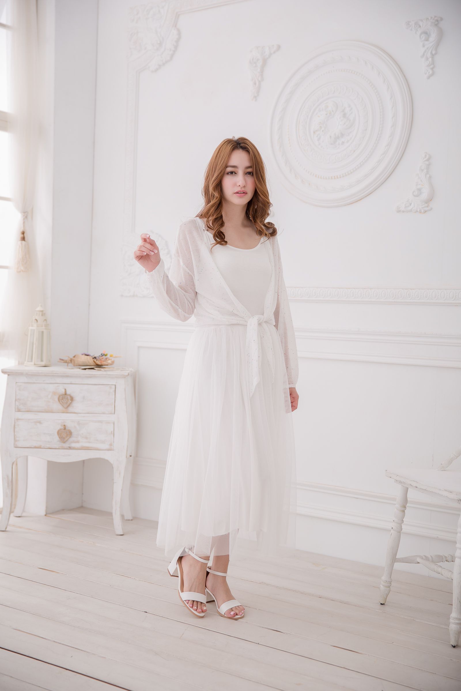 Peachy - 獨家訂製綿柔連身紗裙-細肩帶連身款-夢幻白 (F)