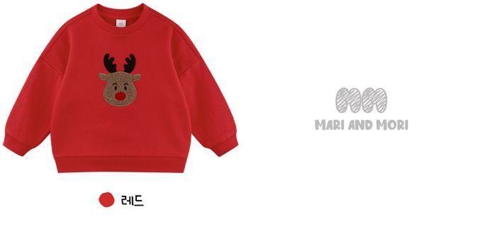 韓國 WALTON kids - (內磨毛)聖誕毛料馴鹿大學T-紅