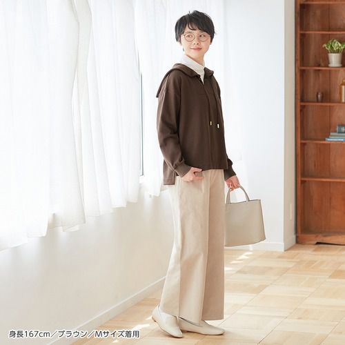 日本 BELLUNA - 休閒水手領裏毛長袖上衣-淺米杏