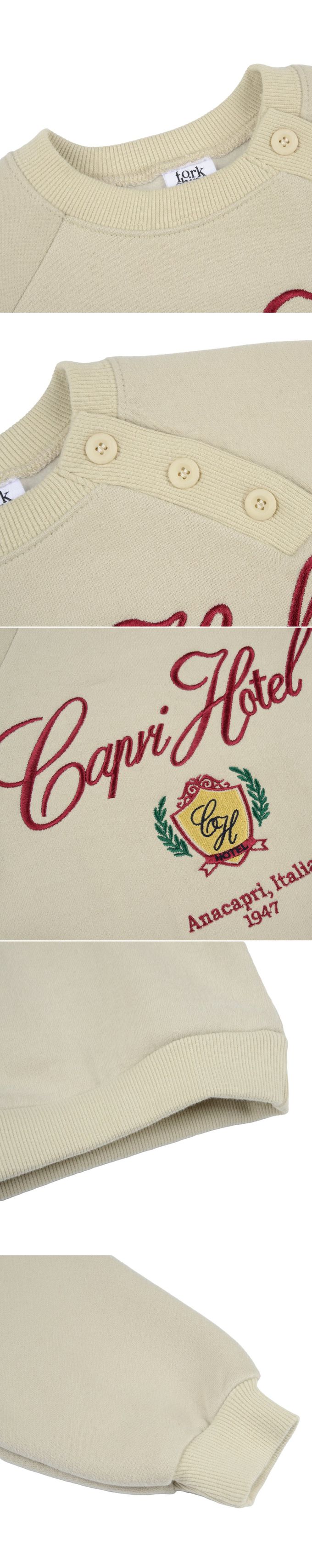 韓國 FORK CHIPS - (內磨毛)刺繡點綴圓領大學T-深藍