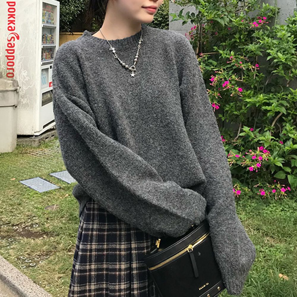 柔美棉花糖感針織上衣(可機洗)-深灰 (F)