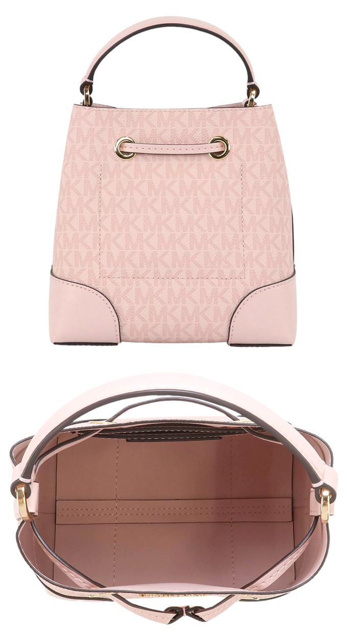 MICHAEL KORS - 滿版LOGO拼接皮革水桶包 (粉)