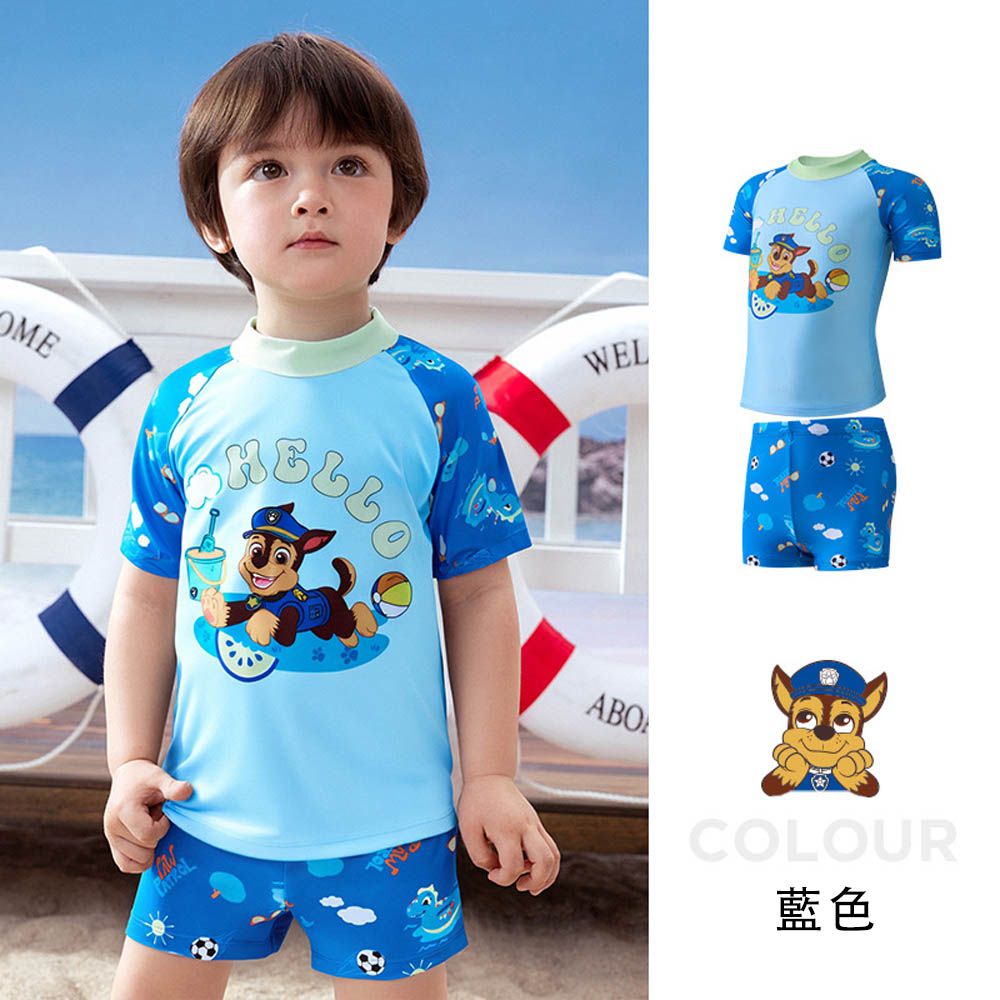 UPF50+短袖泳裝套裝(拼色印花)-卡通人物阿奇-藍色